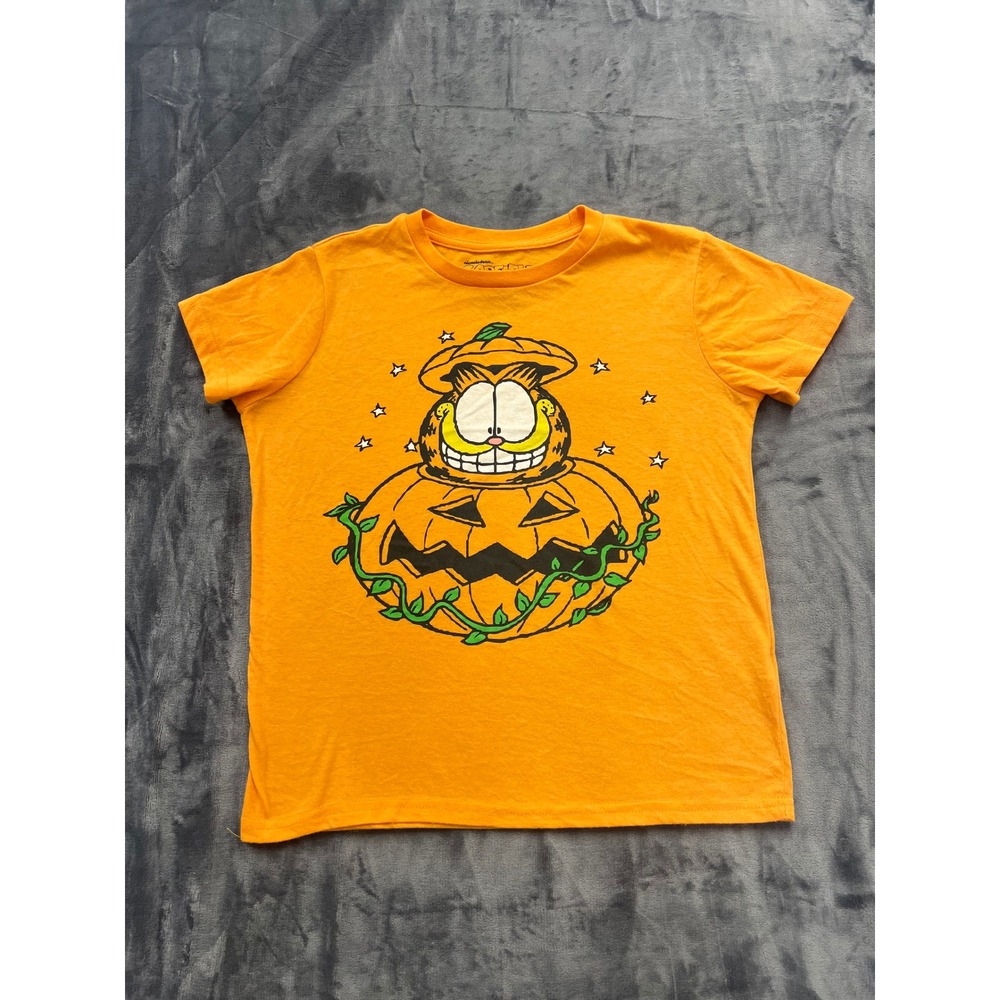 Garfield Halloween Pumpkin T-Shirt Unisex Small Orange Graphic Tee Nickelodeon‎